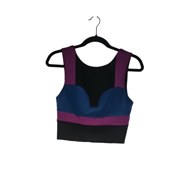 Nasty Gal Colorblock Crop‎ Top-Womens-Small-Black/Purple/Blue - Picture 1 of 3